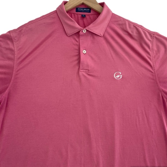 Peter Millar Mens Golf Polo Shirt Size M Pink Polyester Short Preppy Casual - Picture 2 of 16